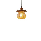 Contemporary Retro Conical Pumpkin Wood Glass 1 - Light Pendant Light For Bedroom