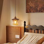 Contemporary Retro Conical Pumpkin Wood Glass 1 - Light Pendant Light For Bedroom