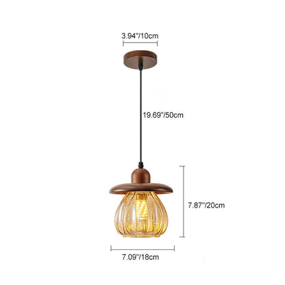 Contemporary Retro Conical Pumpkin Wood Glass 1 - Light Pendant Light For Bedroom