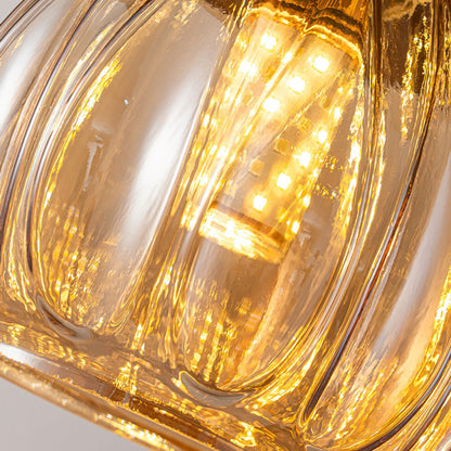 Contemporary Retro Conical Pumpkin Wood Glass 1 - Light Pendant Light For Bedroom