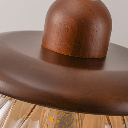Contemporary Retro Conical Pumpkin Wood Glass 1 - Light Pendant Light For Bedroom