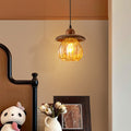 Contemporary Retro Conical Pumpkin Wood Glass 1 - Light Pendant Light For Bedroom