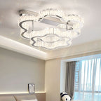 Contemporary Scandinavian Double Clouds Stainless Steel Crystal LED Semi-flush Mount Ceiling Light for Bedroom