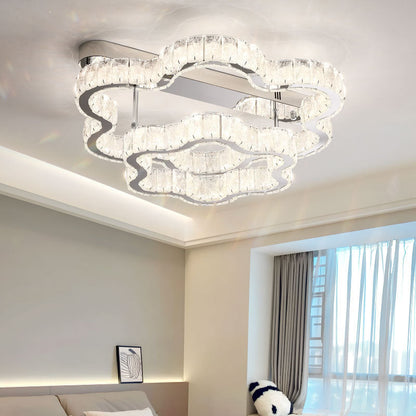Contemporary Scandinavian Double Clouds Stainless Steel Crystal LED Semi-flush Mount Ceiling Light for Bedroom