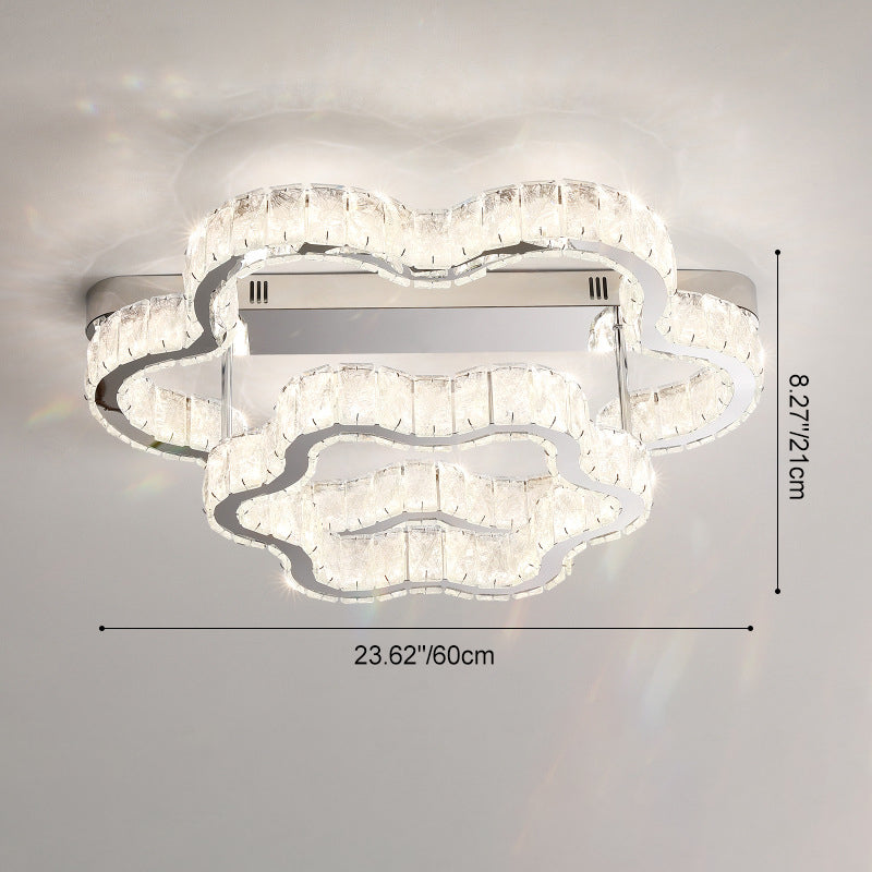 Contemporary Scandinavian Double Clouds Stainless Steel Crystal LED Semi-flush Mount Ceiling Light for Bedroom