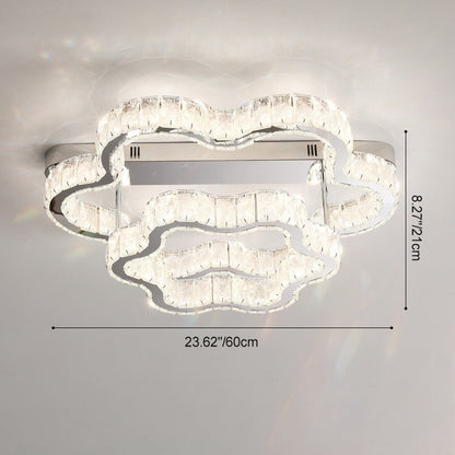 Contemporary Scandinavian Double Clouds Stainless Steel Crystal LED Semi-flush Mount Ceiling Light for Bedroom