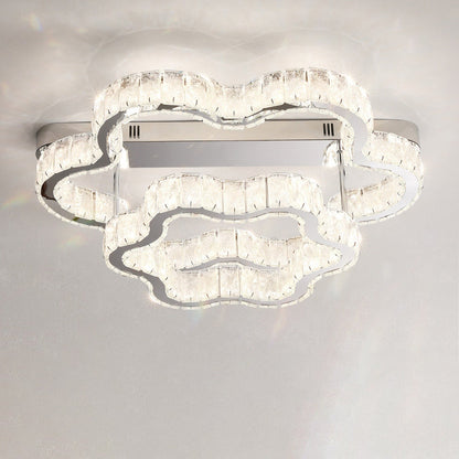Contemporary Scandinavian Double Clouds Stainless Steel Crystal LED Semi-flush Mount Ceiling Light for Bedroom