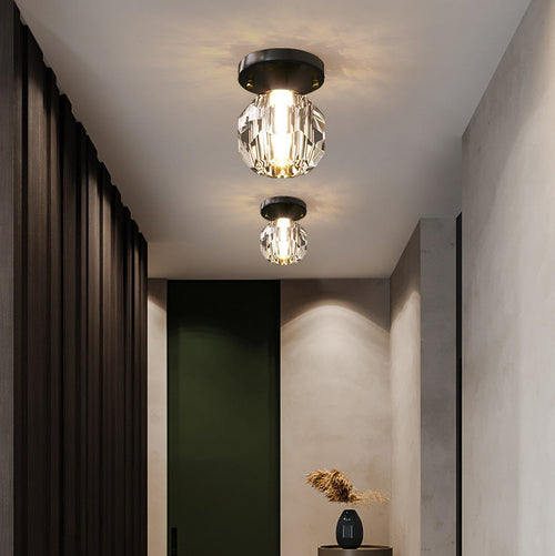 Modern Simplicity Round Diamond Metal Crystal 1-light Semi-flush Mount Ceiling Light for Hallways