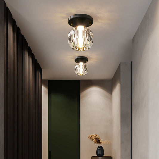 Modern Simplicity Round Diamond Metal Crystal 1-light Semi-flush Mount Ceiling Light for Hallways