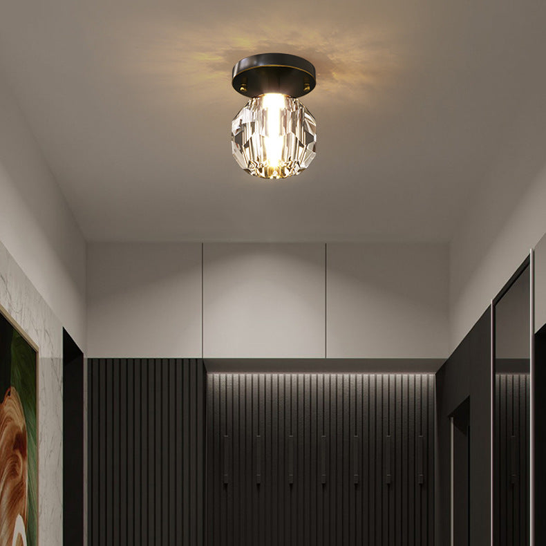 Modern Simplicity Round Diamond Metal Crystal 1-light Semi-flush Mount Ceiling Light for Hallways