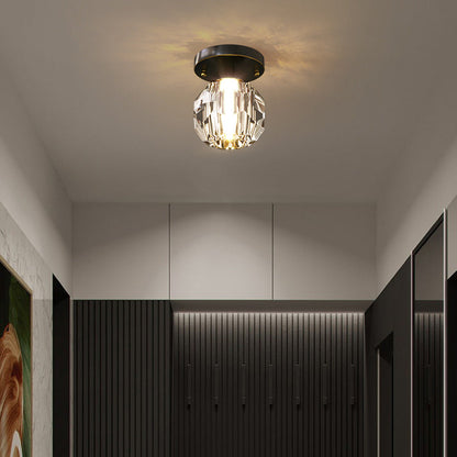 Modern Simplicity Round Diamond Metal Crystal 1-light Semi-flush Mount Ceiling Light for Hallways