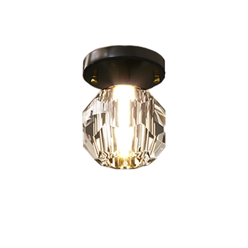 Modern Simplicity Round Diamond Metal Crystal 1-light Semi-flush Mount Ceiling Light for Hallways