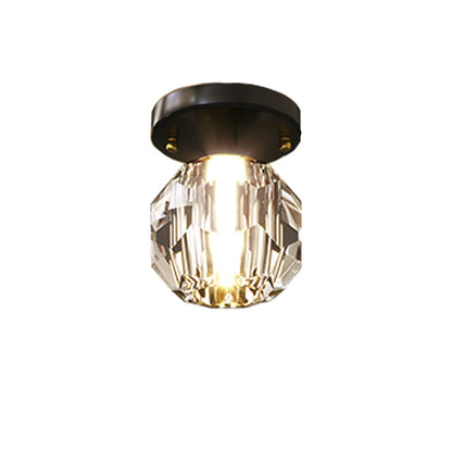 Modern Simplicity Round Diamond Metal Crystal 1-light Semi-flush Mount Ceiling Light for Hallways