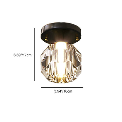 Modern Simplicity Round Diamond Metal Crystal 1-light Semi-flush Mount Ceiling Light for Hallways
