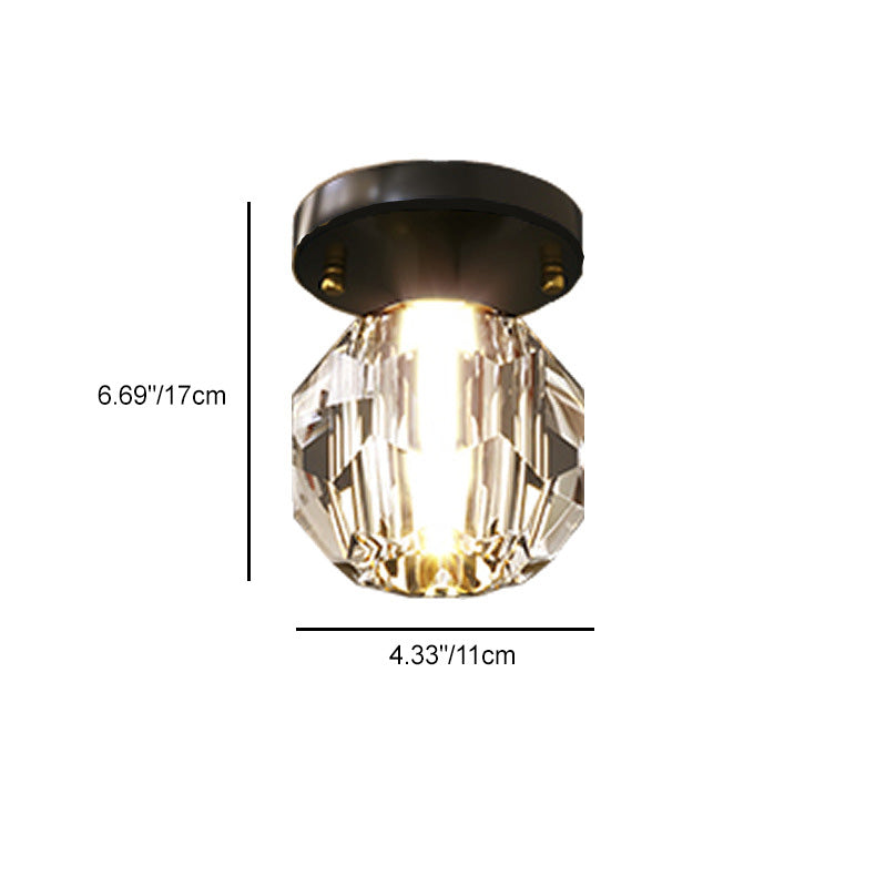 Modern Simplicity Round Diamond Metal Crystal 1-light Semi-flush Mount Ceiling Light for Hallways