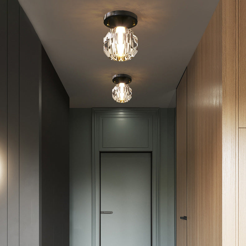 Modern Simplicity Round Diamond Metal Crystal 1-light Semi-flush Mount Ceiling Light for Hallways