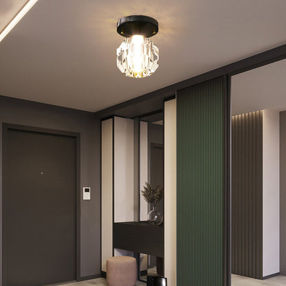 Modern Simplicity Round Diamond Metal Crystal 1-light Semi-flush Mount Ceiling Light for Hallways