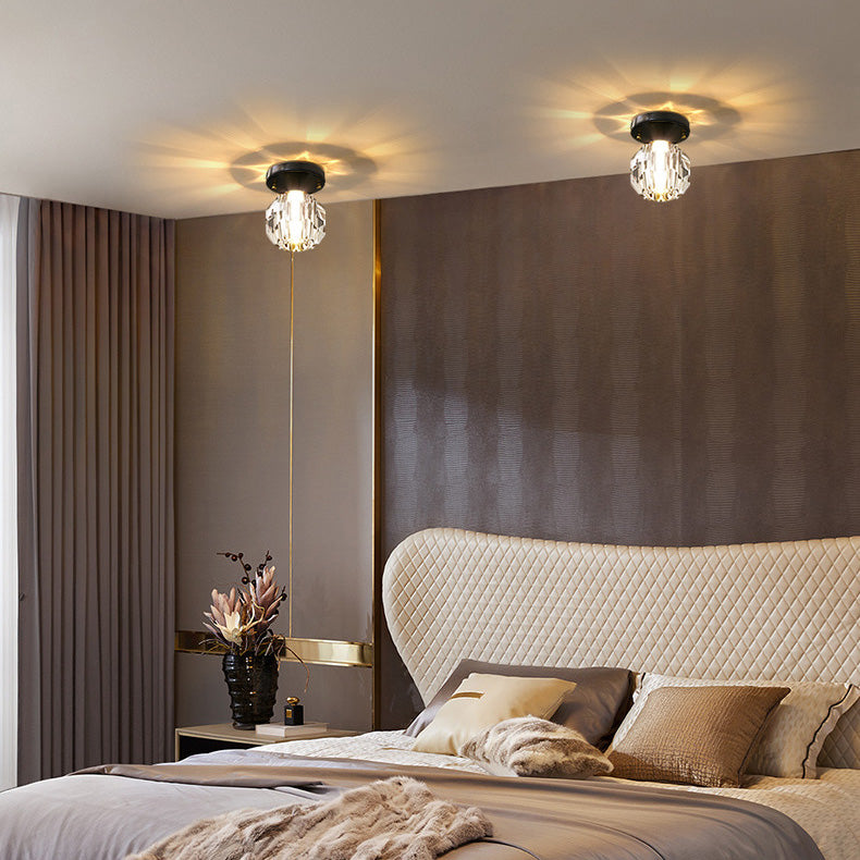 Modern Simplicity Round Diamond Metal Crystal 1-light Semi-flush Mount Ceiling Light for Hallways