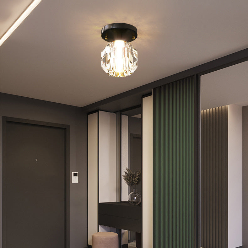 Modern Simplicity Round Diamond Metal Crystal 1-light Semi-flush Mount Ceiling Light for Hallways