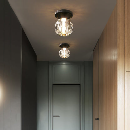 Modern Simplicity Round Diamond Metal Crystal 1-light Semi-flush Mount Ceiling Light for Hallways