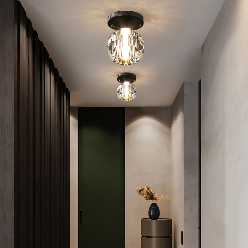 Modern Simplicity Round Diamond Metal Crystal 1-light Semi-flush Mount Ceiling Light for Hallways