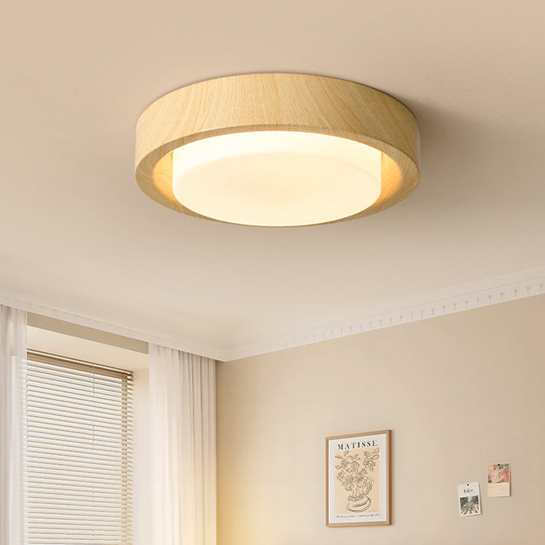 Contemporary Nordic Round Wood Iron Glass LED Flush Mount Ceiling Light For Hallways Lumendat