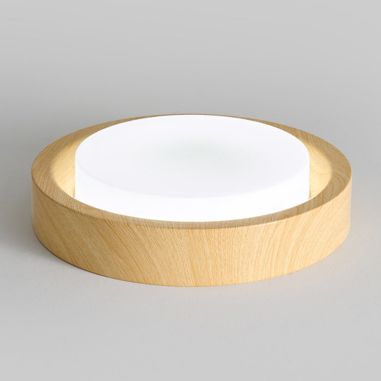 Contemporary Nordic Round Wood Iron Glass LED Flush Mount Ceiling Light For Hallways Lumendat