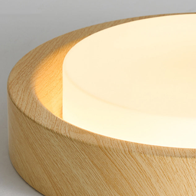 Contemporary Nordic Round Wood Iron Glass LED Flush Mount Ceiling Light For Hallways Lumendat
