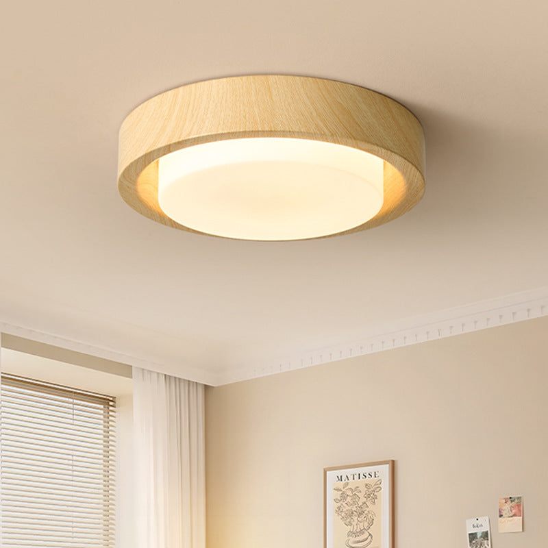 Contemporary Nordic Round Wood Iron Glass LED Flush Mount Ceiling Light For Hallways Lumendat