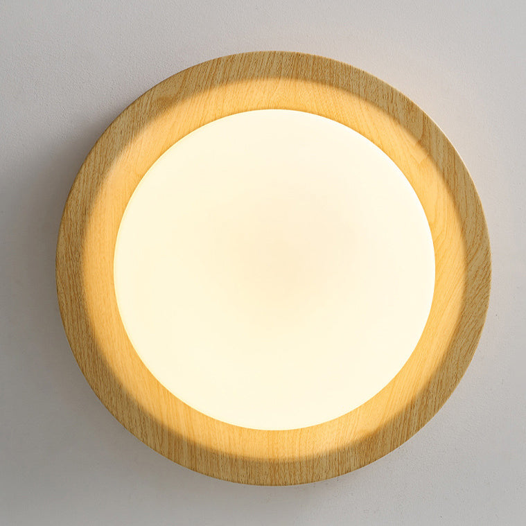 Contemporary Nordic Round Wood Iron Glass LED Flush Mount Ceiling Light For Hallways Lumendat