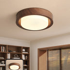 Contemporary Nordic Round Wood Iron Glass LED Flush Mount Ceiling Light For Hallways Lumendat