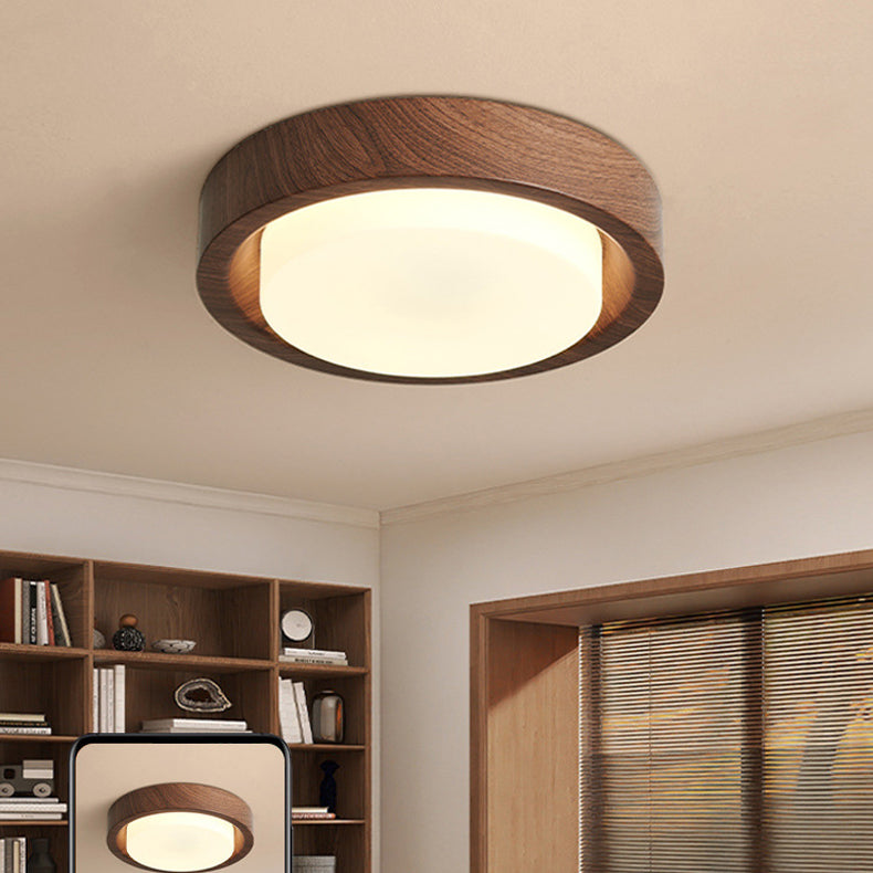 Contemporary Nordic Round Wood Iron Glass LED Flush Mount Ceiling Light For Hallways Lumendat