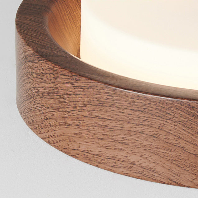Contemporary Nordic Round Wood Iron Glass LED Flush Mount Ceiling Light For Hallways Lumendat
