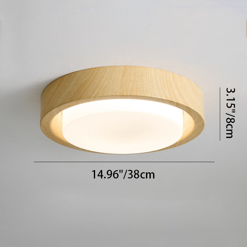 Contemporary Nordic Round Wood Iron Glass LED Flush Mount Ceiling Light For Hallways Lumendat
