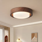 Contemporary Nordic Round Wood Iron Glass LED Flush Mount Ceiling Light For Hallways Lumendat