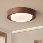 Contemporary Nordic Round Wood Iron Glass LED Flush Mount Ceiling Light For Hallways Lumendat