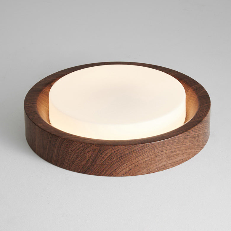 Contemporary Nordic Round Wood Iron Glass LED Flush Mount Ceiling Light For Hallways Lumendat