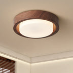 Contemporary Nordic Round Wood Iron Glass LED Flush Mount Ceiling Light For Hallways Lumendat