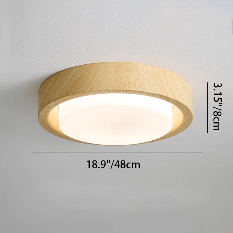 Contemporary Nordic Round Wood Iron Glass LED Flush Mount Ceiling Light For Hallways Lumendat