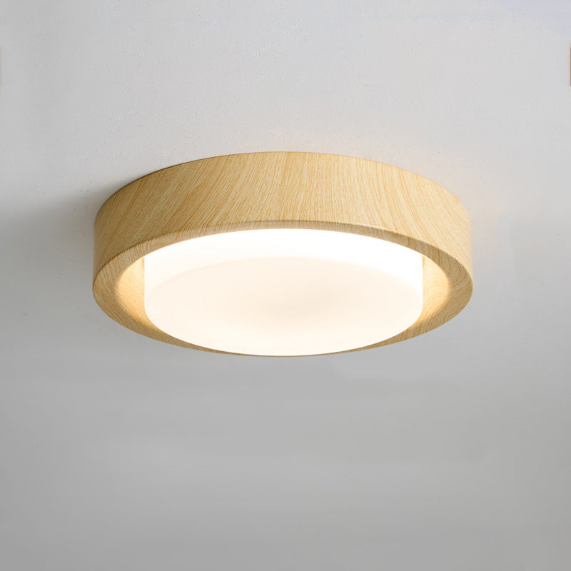 Contemporary Nordic Round Wood Iron Glass LED Flush Mount Ceiling Light For Hallways Lumendat