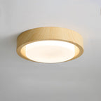 Contemporary Nordic Round Wood Iron Glass LED Flush Mount Ceiling Light For Hallways Lumendat