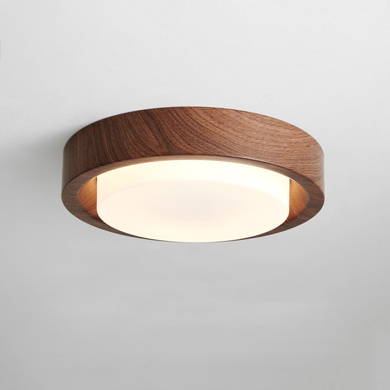 Contemporary Nordic Round Wood Iron Glass LED Flush Mount Ceiling Light For Hallways Lumendat
