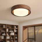 Contemporary Nordic Round Wood Iron Glass LED Flush Mount Ceiling Light For Hallways Lumendat