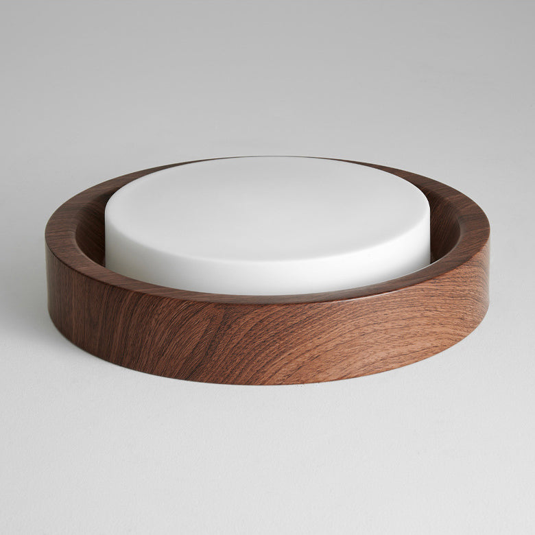 Contemporary Nordic Round Wood Iron Glass LED Flush Mount Ceiling Light For Hallways Lumendat