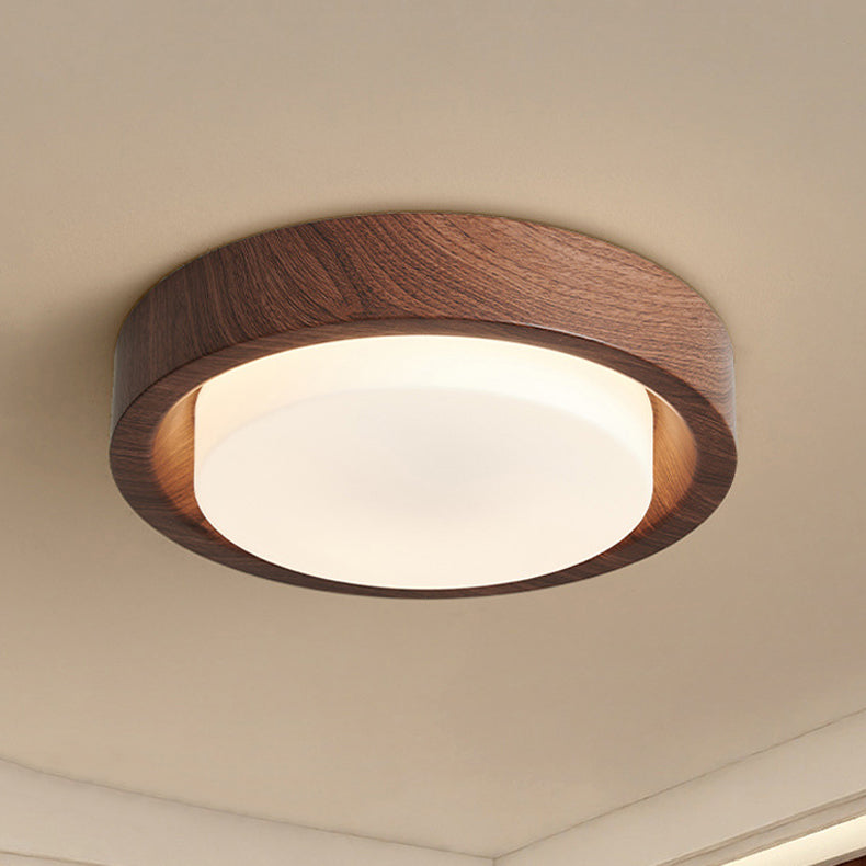 Contemporary Nordic Round Wood Iron Glass LED Flush Mount Ceiling Light For Hallways Lumendat