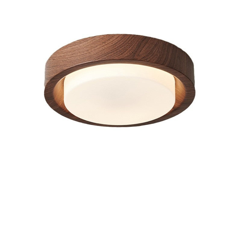 Contemporary Nordic Round Wood Iron Glass LED Flush Mount Ceiling Light For Hallways Lumendat