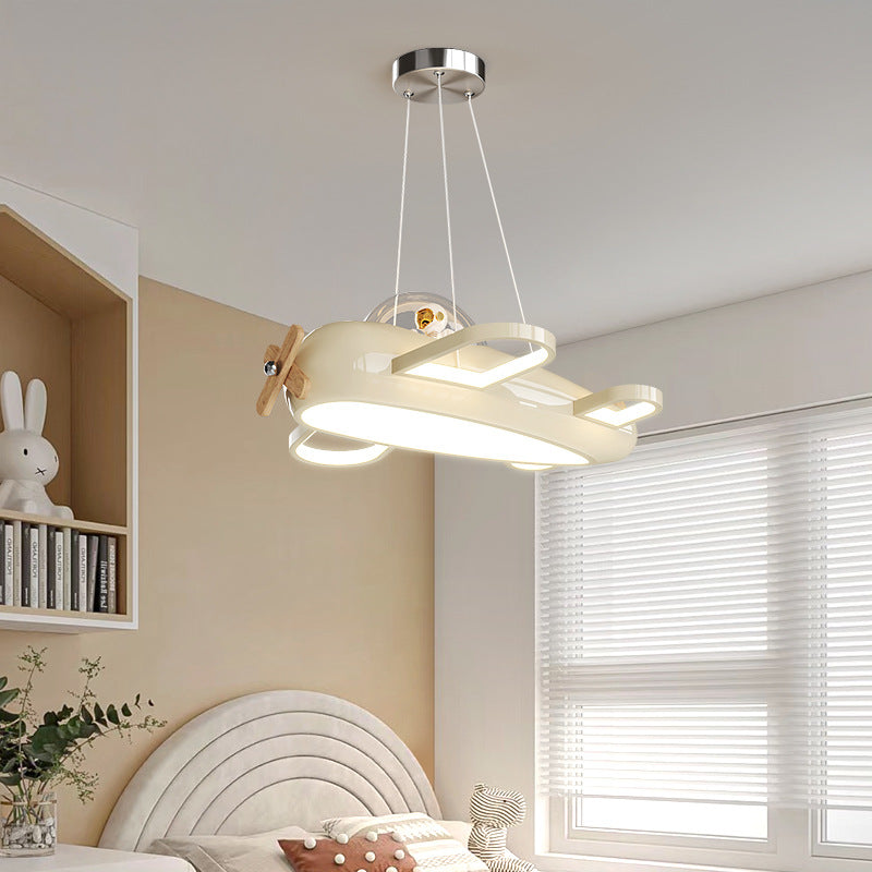 Lumendat Contemporary Creative Aircraft-Inspired Wrought Iron PE Solid Wood Kids LED Pendant Light For Bedroom Lumendat