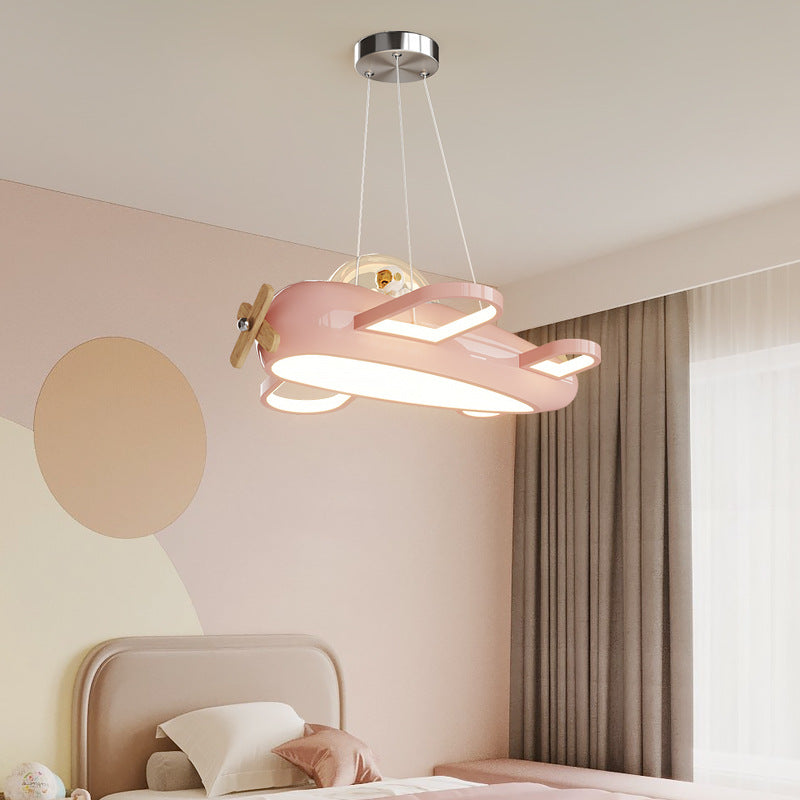Lumendat Contemporary Creative Aircraft-Inspired Wrought Iron PE Solid Wood Kids LED Pendant Light For Bedroom Lumendat