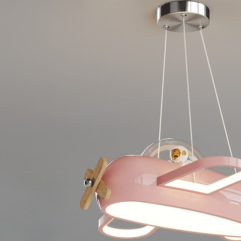 Lumendat Contemporary Creative Aircraft-Inspired Wrought Iron PE Solid Wood Kids LED Pendant Light For Bedroom Lumendat