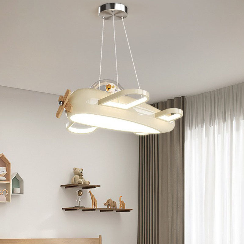 Lumendat Contemporary Creative Aircraft-Inspired Wrought Iron PE Solid Wood Kids LED Pendant Light For Bedroom Lumendat
